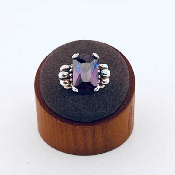 Vintage Sterling Silver 925 Ring w/ Purple Gemstone – Estate Size 4.5 - Picture 4 of 11